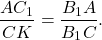 \[\frac{AC_1}{CK}=\frac{B_1A}{B_1C} .\]